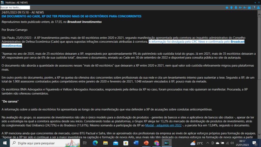 Broadcast e Agência Estado citam furo de reportagem da CRC!News